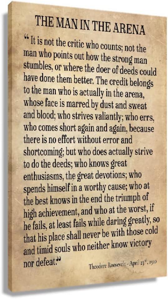 Man In The Arena Framed Inspirational Wall Art Prints Modern Vintage Pictures Canvas Motivational Quotes Wall Decor For Bedroom Framed (16x24 inch)