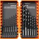 Crosstar M35 Cobalt Drill Bit Set for Hardened Metal & Stainless Steel - 21pcs Titanium Aluminum Nitride Coated (TiAlN), Three-Flute Design, 1/16"-1/2" Metal Drill Bits