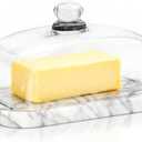 Marble Butter Dish with Lid for Countertop - Large Capacity Butter Holder(7.2 in x 5 in) with Knob Handle - Butter Keeper with Natural Cool Surface Keeps Butter Chilled