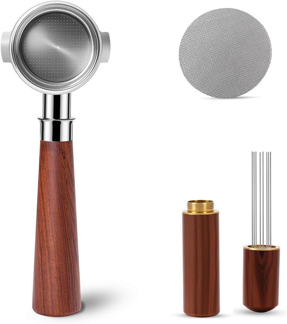 51mm Bottomless Portafilter Fits for Delonghi EC260, ECP3120/3220/3420/3630  Includes Puck Screen and WDT Tool, Stainless Steel Espresso Portafilter with 2 Ears, Espresso Accessories Kit