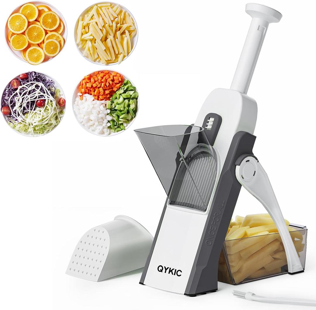 Safe Mandoline Slicer,Vegetable Potato Slice Food Cutter for Kitchen,Thickness Adjustable Upright Veggie Chopper for Fast Meal prep (Gray) (6 IN 1 Gray)