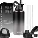 Water Bottle Insulated 32oz 40oz 64oz 128oz Straw Lid Spout Lid & 3 Lids, Leak Proof, Vacuum Insulated,Stainless Steel Water Bottle Wide Mouth for Sports, Gym or Office (Shadow)