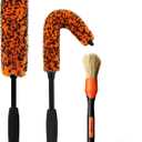 YeewayVeh 3PCS Quick Car Wheel Brush Kit, 2-Size 360 Bendale Rim Cleaner Brushes, Boars Hair Detailing Brush, Fast Scratch-Free Cleaning for Car Wheels, Motorcycle, Orange