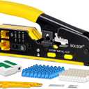 Solsop Pass Through RJ45 Crimp Tool Kit All-in-One Ethernet Crimper Cat7 Cat6 Cat5 Crimping Tool with Network Cable Tester, 50-Pack Cat6 RJ45 Pass Through Connector, 50-Pack Connector Boots