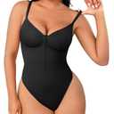 FeelinGirl Shapewear for Women Tummy Control Seamless Zip Front Bodysuits Thong V Neck Body Suit Body Shaper S