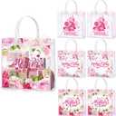 Blosssound 30 Pcs Happy Mother's Day Bags Gift with Handles, Clear PVC Tote Bags with Pink Rose Floral Print & Organza Bow, Reusable Transparent Goodie Bag for Mom Gifts Wrapping Party Favors