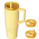 KISSKIND 40 oz Lumispin Tumbler with Handle and Hidden Straw, 100% Leak Proof Water Cup with Handle, Insulated Water Bottle for Travel, Mom, Nurse, Teacher, Student, Butter Yellow