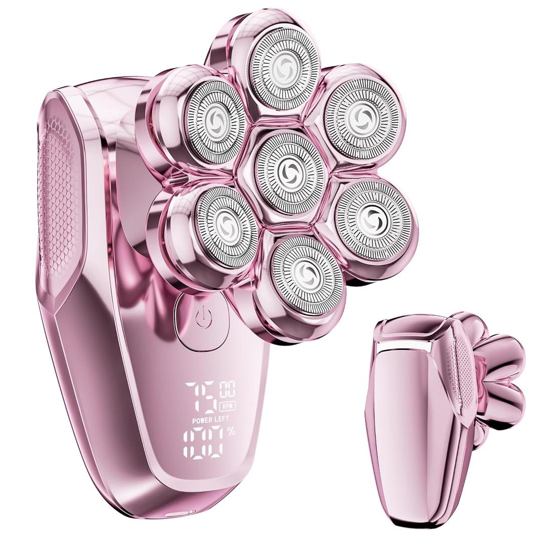 Electric Razors for Women - 7D Electric Shaver for Women, IPX8 Waterproof with USB-C Fast Charge, LED Display, 2 Speeds & Magnetic Heads, Valentines Day Gifts for her (Deep Pink)