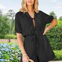 Fixmatti Women Summer Romper - Self Tie V Neck Casual Jumpsuit L