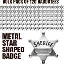 Bedwina Metal Sheriff Badges - (Pack of 24) Silver Star Name Badges with Stickers for Personalized Names, Western Cowboy Dress Up Deputy's Badge Toys for Kids Birthday Party Favors, Giveaways & More