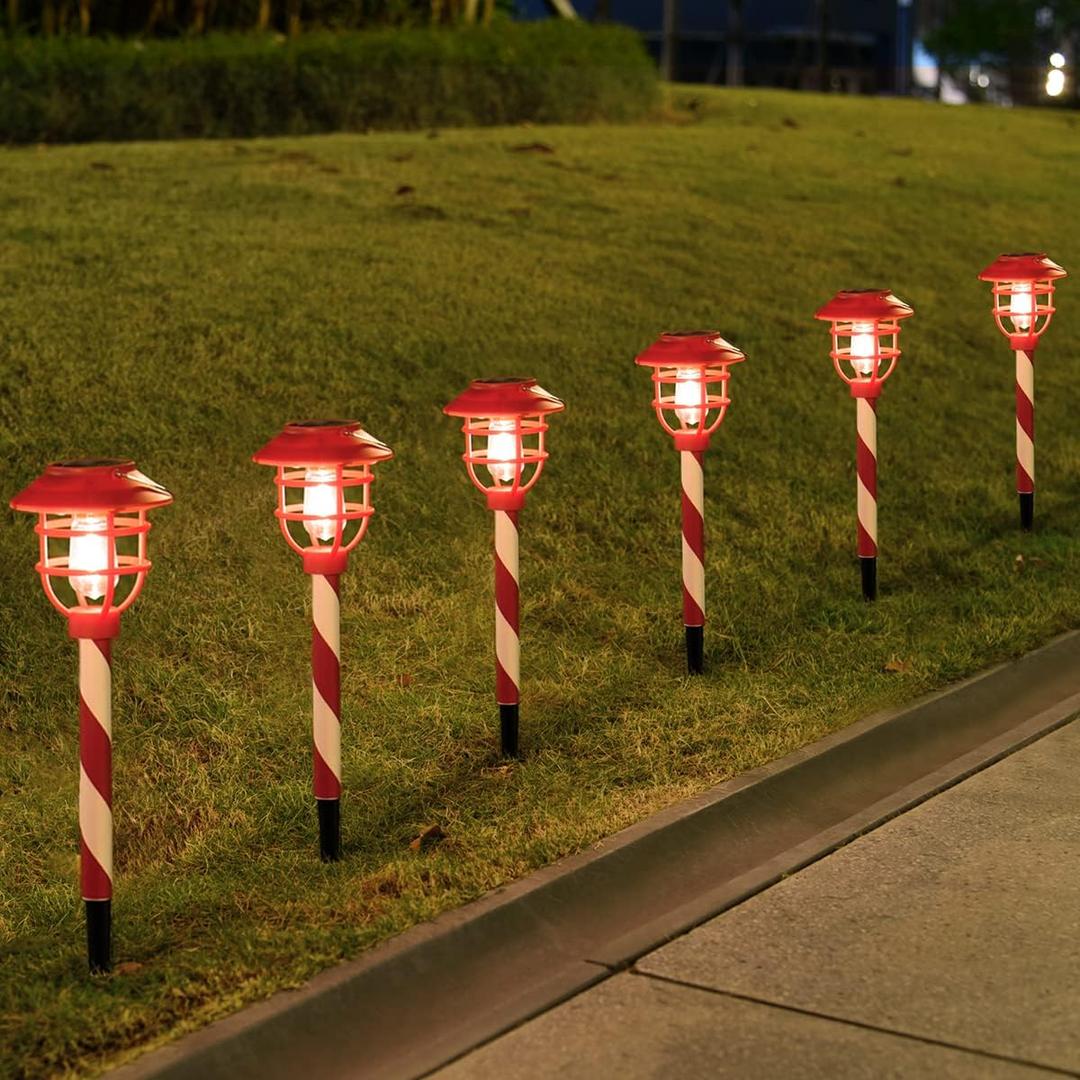 Christmas Solar Pathway Lights Outdoor,6 PACK Waterproof Garden Solar Stake Landscape Lights Candy Cane Light,Lighting Dusk to Dawn Auto On/Off for Xmas Walkway Yard Patio Lawn Driveway Decor