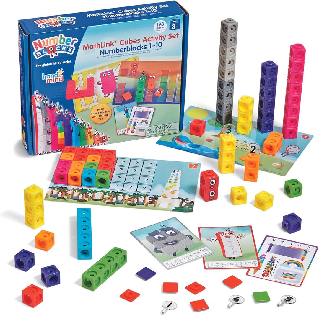 Hand2Mind MathLink Cubes Numberblocks 1-10 Activity Set, 30 Preschool Learning Activities, Counting Blocks, Linking Cubes, Educational Toys for Kids, Number Games, Math Manipulatives Kindergarten