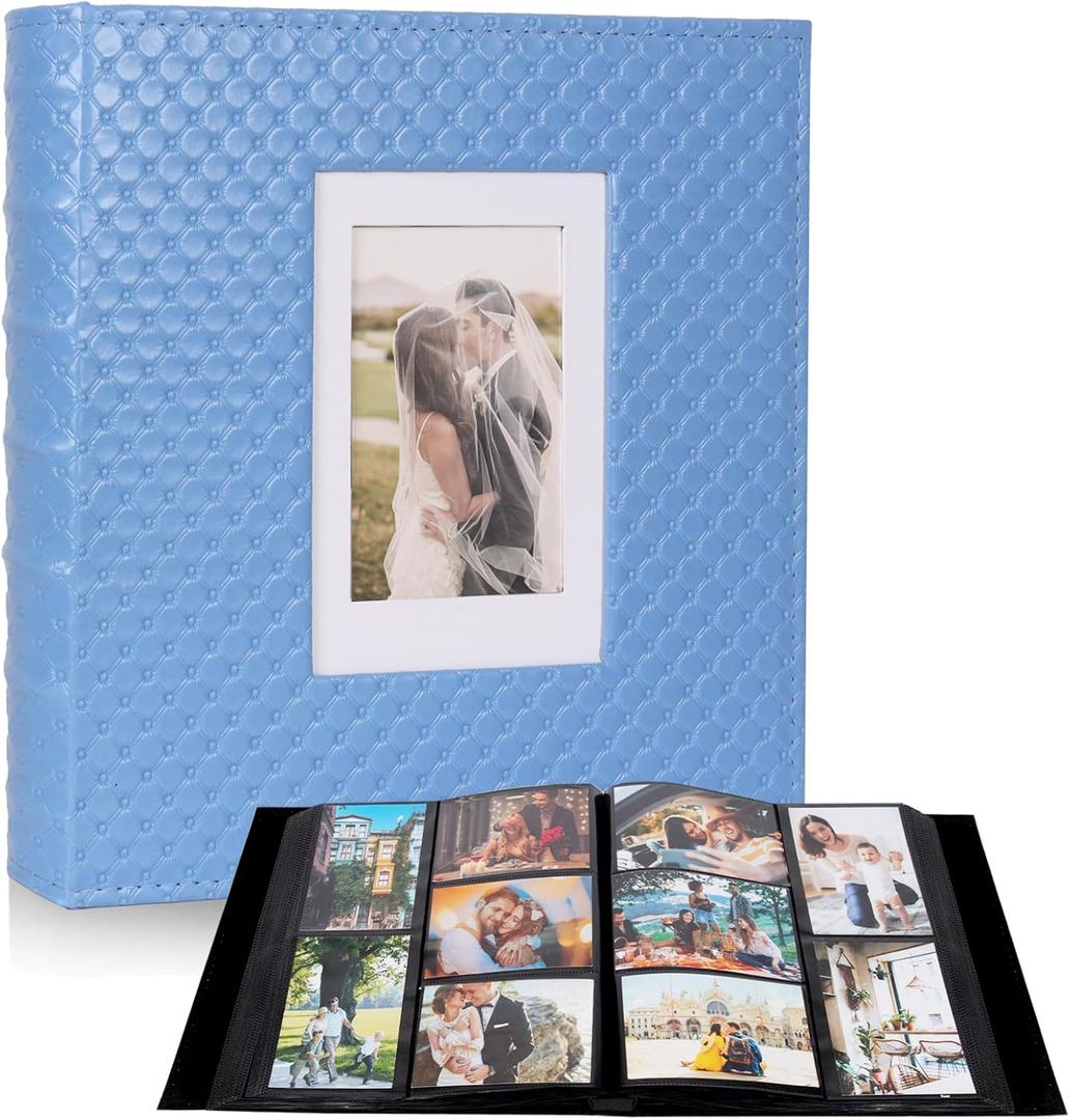 RECUTMS Large Capacity Photo Album 4x6, 600 Photos PU Leather Picture Album with Black Pages, Horizontal & Vertical Pockets, Clear Sleeves Memory Book for Family, Travel, Wedding & Gift (Blue)