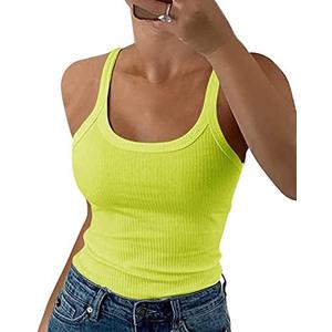 GEMBERA Women Spaghetti Strap Scoop Neck Ribbed Tank Tops Slim Fitted Cotton Camisole Basic Sleeveless Layering Shirts.S