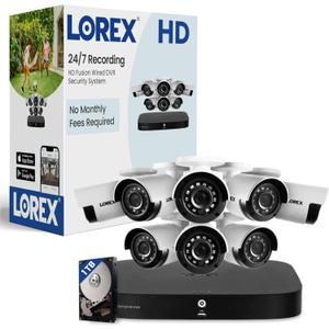 Lorex Fusion 1080p HD Security Camera System w/ 1TB DVR  8 Channel Home Security System w/ 8 Analog Metal Bullet Cameras  Smart Motion Detection, Long Range IR Night Vision, Weatherproof