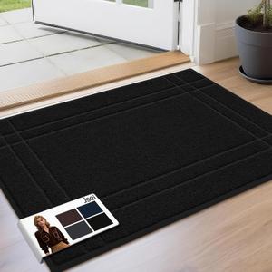 JSEI Entryway Rugs Doormat 20"x32", NonSlip Dirt Trapper Door Mats Indoor, Washable Absorbent and Stain Resist Welcome Floor Mat for Front Door, Dog Door Mat, Muddy Wet Shoes & Paws, Dark Grey
