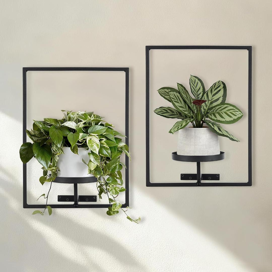 Sisher Plant Stand Indoor Outdoor,Window Plant Shelf Picture Frame Wall Plant Stand Metal Wall Plant Shelf Ease of Assembly Modern Style for Home Decor (Square 2-pack)