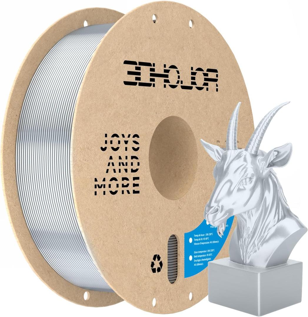 Silk PLA Filament 1.75mm, PLA Filament 1.75mm Silk Shiny 3D Printer Filament, 1kg Cardboard Spool (2.2lbs), Dimensional Accuracy +/- 0.03 mm, Fit Most FDM Printer(Metal Silver)