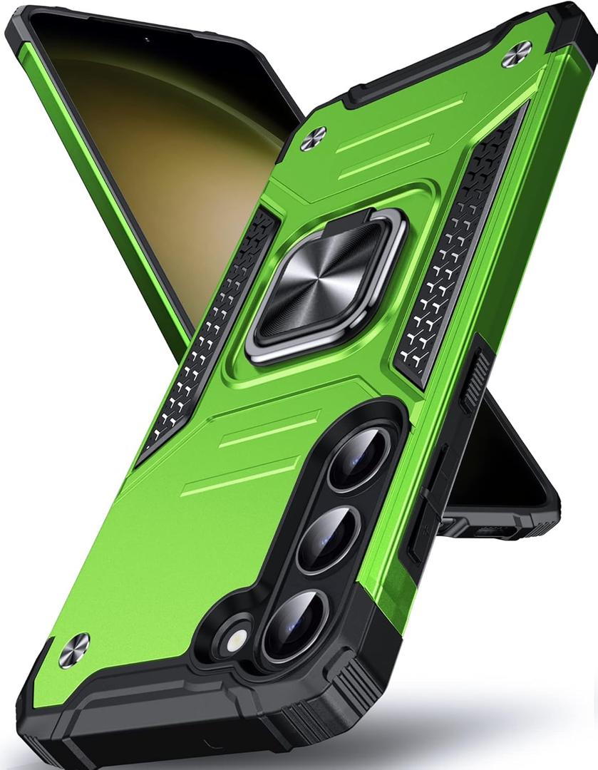 DASFOND Galaxy S23 Case, Military Grade Shockproof Protective Phone Case Cover with Enhanced Metal Ring Kickstand [Support Magnet Mount] Compatible with Samsung Galaxy S23, Grass Green