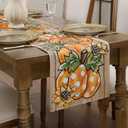 Romanstile Fall Table Runner - 13 X 90 Inch - Wood Pumpkin Leaves Thanksgiving Autumn Kitchen Dining Table Decor, Farmhouse Style Home Decoration for Dining, Party, Holiday