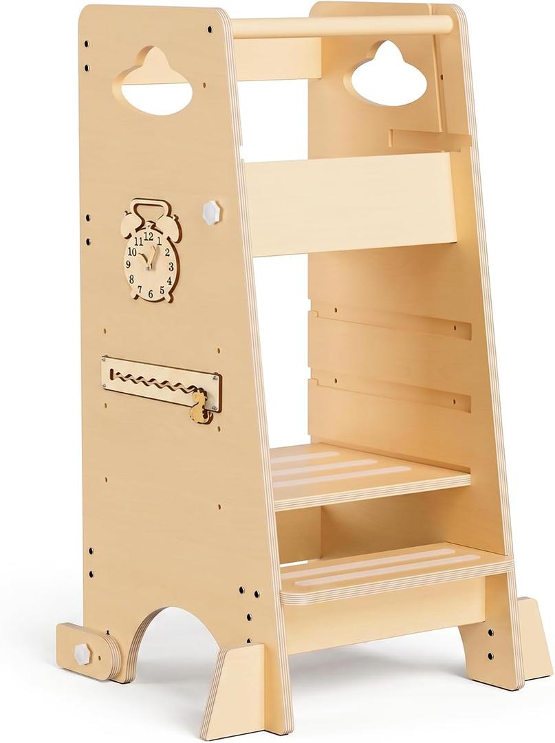 Wooden Toddler Standing Tower, Adjustable Height Learning Tower for Kids, 17.7"D x 22.8"W x 35.6"H