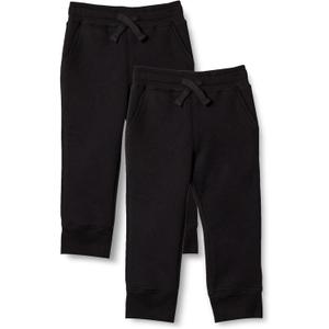 Amazon Essentials Boys and Toddlers' Fleece Jogger Sweatpants with Drawstring, Elastic Waist, Multipacks (Large, 2-pack Black)