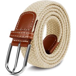 3 x Multicolored Woven Stretch Belt for Men and Women, Braided Elastic Golf Belts Jeans Casual Pants Sport Belt (Beige)