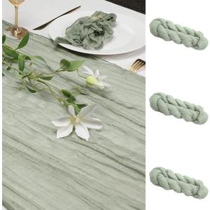 Le courant 3 Pieces 10Ft Cheesecloth Table Runner, Rustic Boho Gauze Cheese Cloth Runner Table Runner for Weddings Bridal Baby Shower Birthday Holiday Parties Home Decor, Sage Green