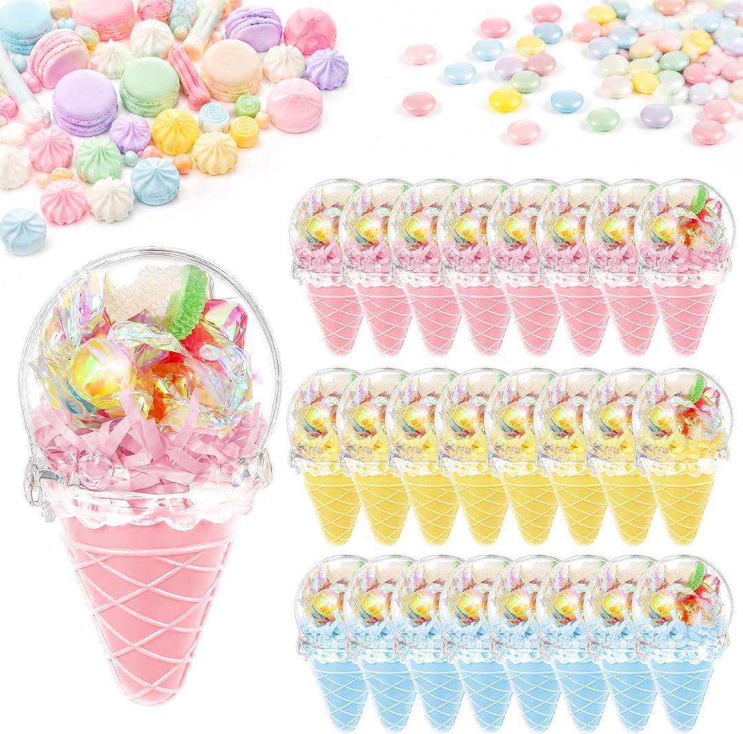 Thyle 24 Pcs Candy Containers for Party Favors Ice Cream Shaped Candy Boxes Bulk Cute Plastic Treat Containers for Cream Summer Gift Weddings Birthdays Home Party Supplies (Sweet Summer)