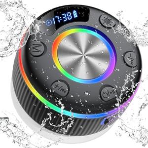 dotn Bluetooth Shower Speaker, Portable Bluetooth 5.3 Speakers Wireless, IP7 Waterproof Mini Speaker with RGB Lights, Suction Cup, Stereo Bass, for Bathroom Party Travel Outdoor, Gift