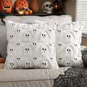 EMEMA Halloween Ghost Decorations Pillow Covers 20x20 Inch Set of 2 Fall Pillow Covers Plush Faux Fur Jacquard Cushion Covers Throw Pillows for Porch Soft Couch Holiday Festivals Home Decor
