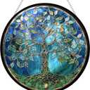 Tree of Life Suncatcher Stained Glass Window Hangings Sun Catchers Colorful Ornament Gifts for Women Mom Wife Halloween Christmas Housewarming (9.8 inches)
