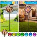 54" H Solar Wind Spinner Outdoor Metal Garden Decor - Kinetic Windmill Yard Art with Color-Changing LED Lights & Sparkling Gemstone - Waterproof Solar Pathway Lights for Lawn, Patio & Garden Gifts