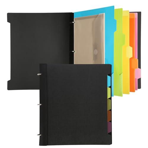 Tashkummy Pivotable Refillable Notebook, 3 Ring Binder Notebooks 1 Inch, Notebook with Dividers and Pockets, Folder Notebook, Flexible Binder, Soft Binders 3 Ring, Foldable Binder- Black