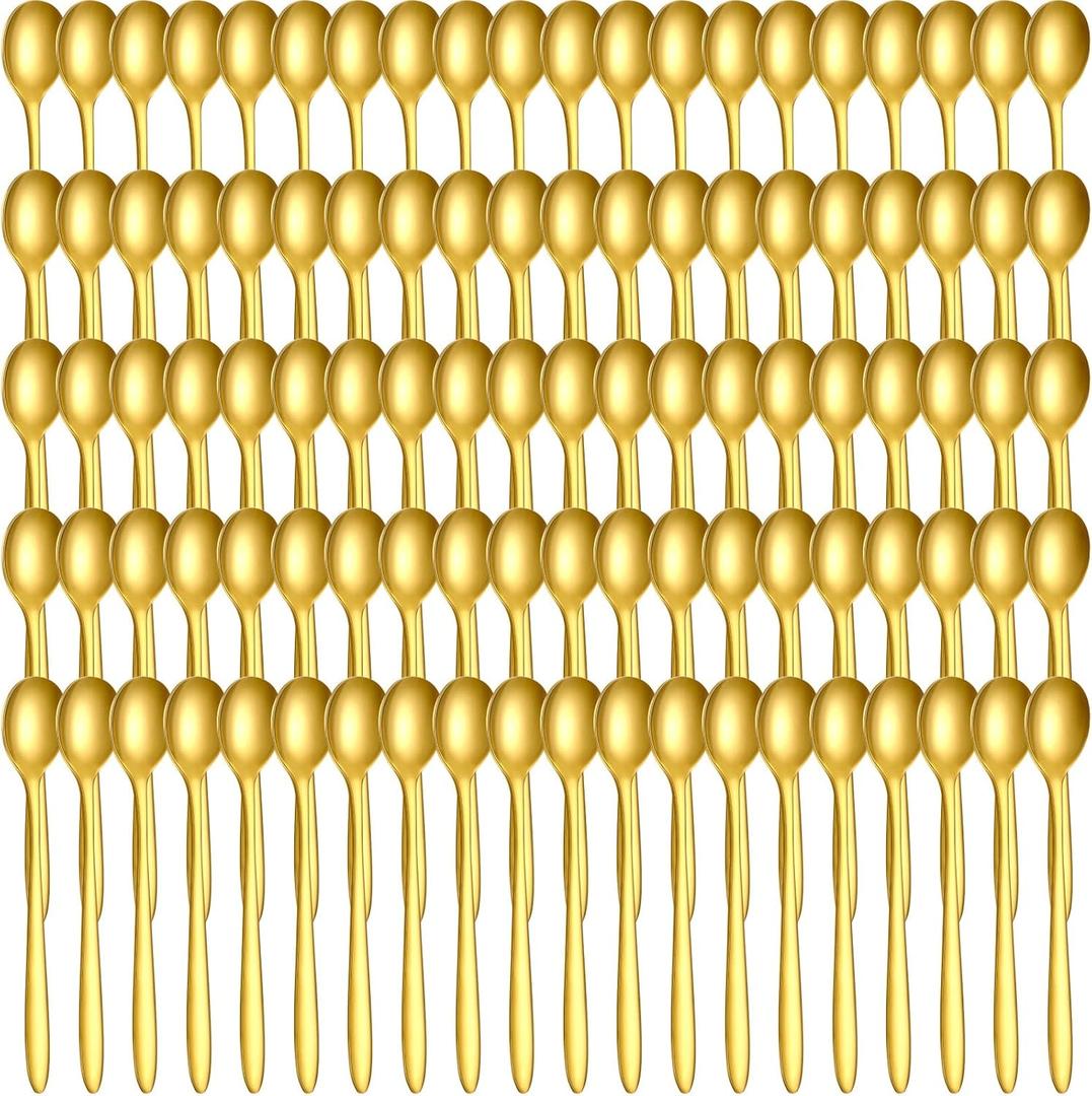 100 Pcs Demitasse Espresso Spoons Stainless Steel Bulk, 4.33'' Small Mini Coffee Tasting Dessert Spoons for Kitchen Dessert, Tea, Appetizer, 1.18'' Wide(Classic Style,Gold)