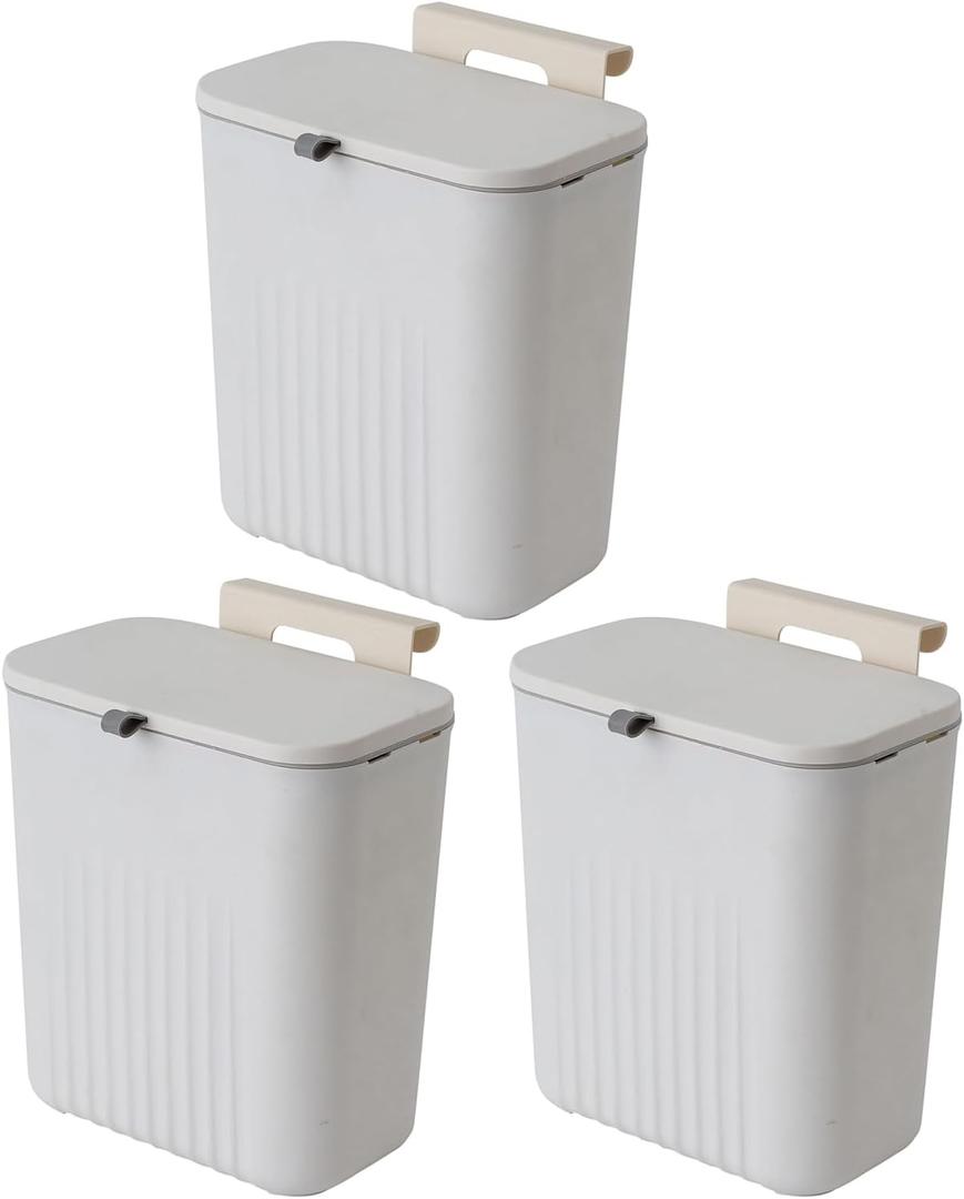 Sooyee 3 Pack 12L/3.2 Gal Kitchen Compost Bin for Countertop or Under Sink, Hanging Small Trash Can with Lid for Cupboard/Bathroom/Bedroom/Office/Camping,Compost Bucket White