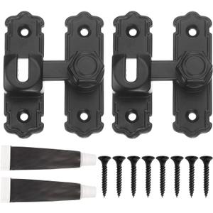 uxcell 2Pcs 90/180 Degree Flip Gate Latches, Aluminum Alloy Flip Sliding Barn Door Latch with Screws & Glue, Heavy Door Lock for Barn Cabinet Wood Fence, Garage Window, Black