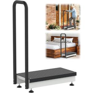 Adjustable One Step Stool with Handle for Elderly Adults Safety, Heavy Duty Bed Step with Non-Slip Platform for High Beds/Doorway/Kitchen/Closet(Black Platform)