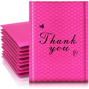 Thank You Bubble Mailers 4x8'' 50 Pack, Self Sealing Padded Envelopes, Strong Adhesion Bubble Envelopes, Waterproof Mailing Envelopes, Cushioning Shipping Envelopes - Rose Red