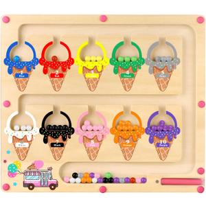 wakeInsa Magnetic Color and Number Maze,Montessori Toy for 2-5 Years Old Girls,Wooden Magnet Balls Puzzles,Toddler Busy Board Game,Preschool Learning Activities,Christmas & Birthday Gift for Kids