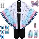 Halloween Costume Set for Adults Anime Cosplay Japanese Kimono Outfit with Necklace Earrings and Cloak (XX-Small, White)
