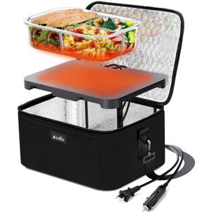Aotto Electric Lunch Box Food Heater - 12V/24V/110V 3-in-1 Portable Oven & Food Warmer, Heated Lunch Box for Adults, Cook, Reheat, Keep Meals Warm for Car, Truck, Office, Travel, Home - Black