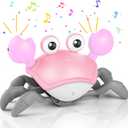 Crawling Crab Baby Toy, Tummy Time Girl Gifts for Babies 3-6 6-12 Month, Light-Up Walking Dancing Moving Crab with Music & Obstacle Avoidance, Rechargeable Musical Toys 1 Year Old Girls Gift (Pink)