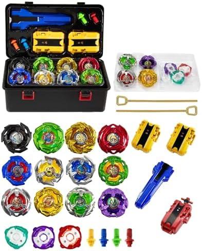 Wotean Gyro Battling Set, 12 Spinning Tops, 3 Launchers 1 Grip 3 Middle Rings and 4 Bases, with Storage Box, Kids Toys Birthday Gift Ideal for 6+ Years Old Boys,A