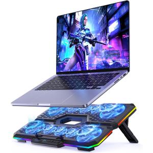 Laptop Cooling Pad, Gaming Laptop Cooler with 10 Quiet Fans, Height Adjustable Laptop Cooling Stand for 12"-18.1" Laptops, RGB Lights with Laptop Fan with 2 USB Port and Phone Stand