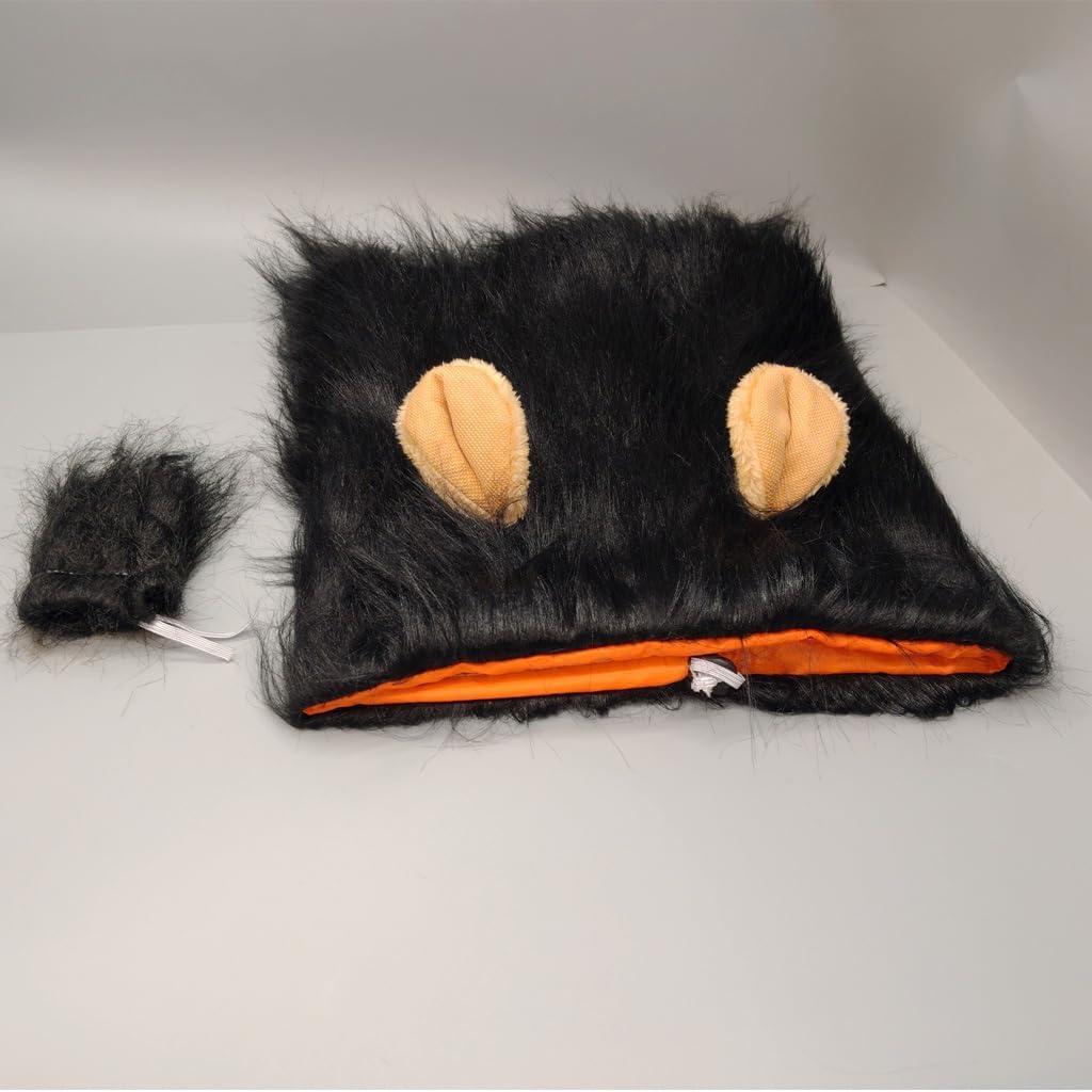 Funny Pet Lion Mane Wig - Long Plush Dog Costume for Halloween & Daily Photo (Black + Tail,S Size (Khaki Ears))