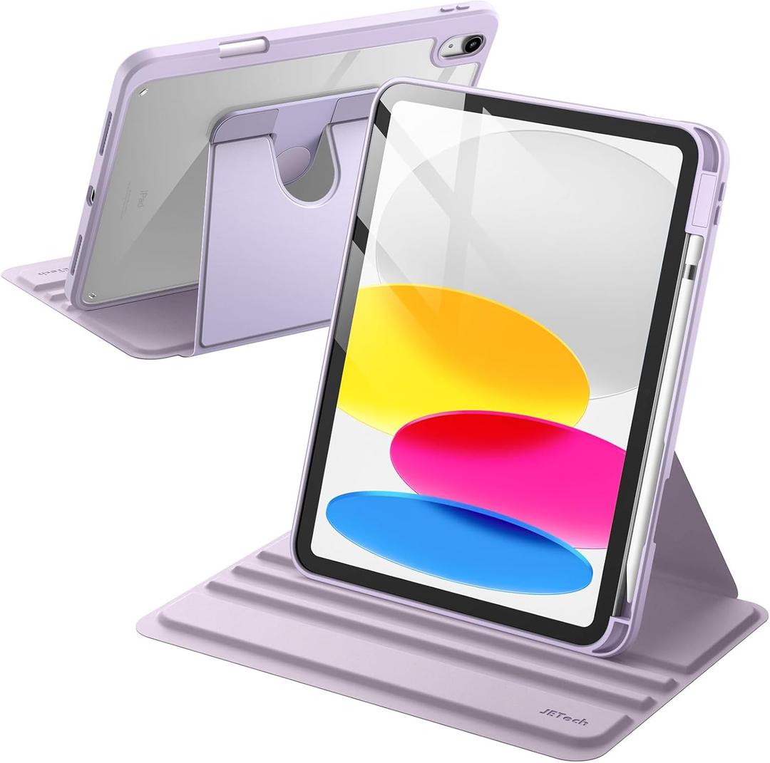 JETech Rotating Case for iPad (A16) 11th/10th Generation (2025/2022) with Pencil Holder, 360 Degree Rotation Protective Stand Cover Clear Back, Auto Wake/Sleep (Light Purple)