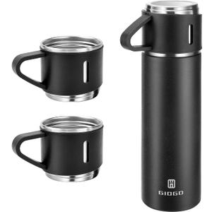 Stainless Steel Thermo 500ml/16.9oz Vacuum Insulated Bottle with Cup for Coffee Hot drink and Cold drink water flask.(Black,Set)