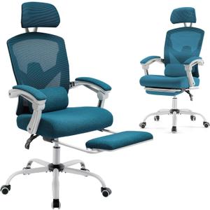 DUMOS Home Office Desk Chair with Footrest, High-Back Mesh Rolling Swivel Reclining Chairs with Wheels, Comfortable Headrest, Lumbar Support, Comfy Arms for Home, Office, Gaming, Student, Elegant Blue DUMOS Home Office Desk Chair with Footrest, High-Back Mesh Rolling Swivel Reclining Chairs with Wheels, Comfortable Headrest, Lumbar Support, Comfy Arms for Home, Office, Gaming, Student, Elegant Blue