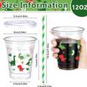 50 Pcs Dinosaur Cups with Lids and Straws 12 oz Dinosaur Plastic Cups Disposable Dino Tumbler Drinking Cups for Kids Dinosaur Birthday Summer Party Supplies